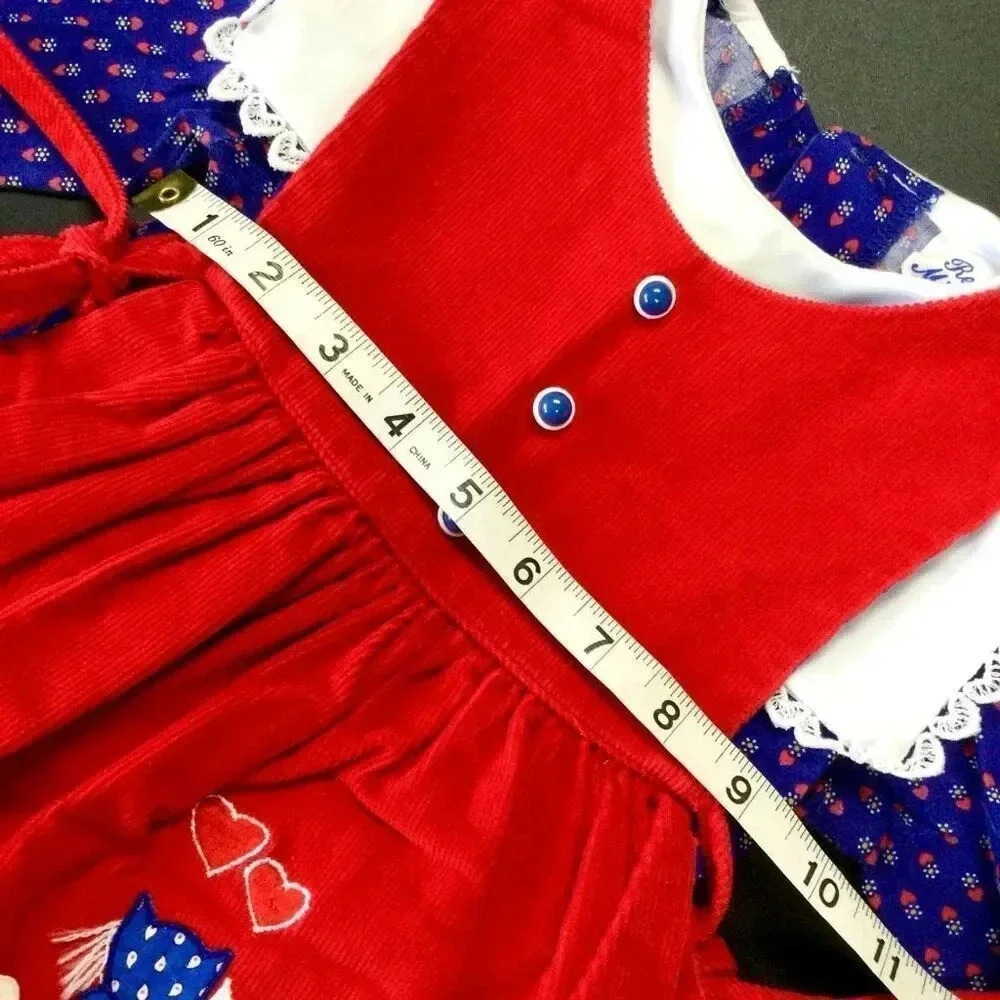 Renee Michaels Girls Red & Blue Vintage Overlay Lace Trim Mini Dress 2T - Picture 6 of 10